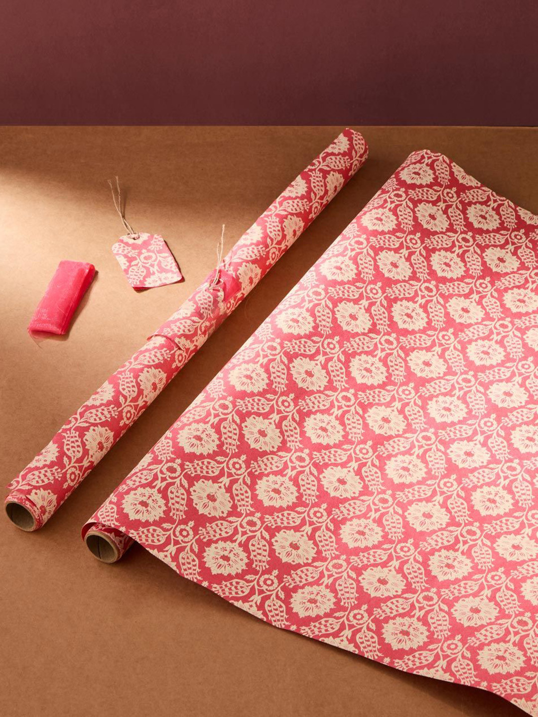 Fabindia Pink & Beige 2 Pieces Paper Printed Sarkhaab Wrapping Sheet