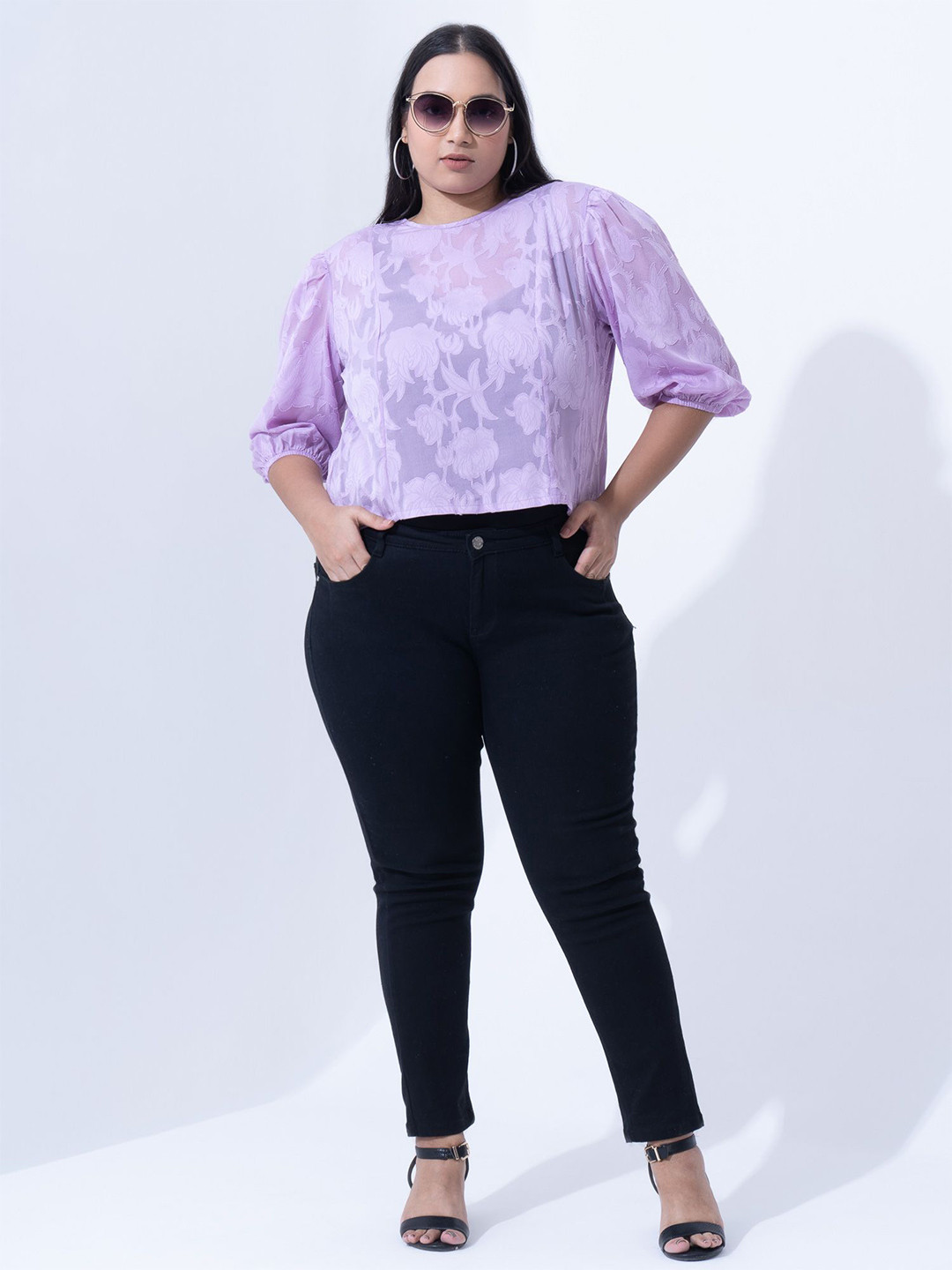 Toodle Plus Women Plus Size Puff Sleeve Crepe Top