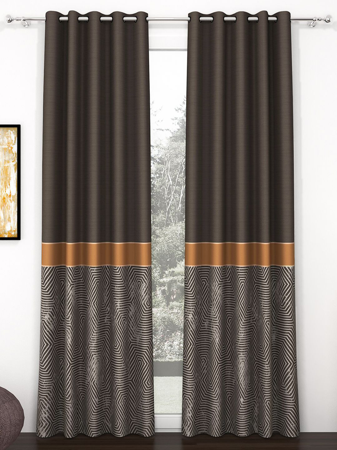 Story@home Brown 2 Piceces Room Darkening Long Door Curtain
