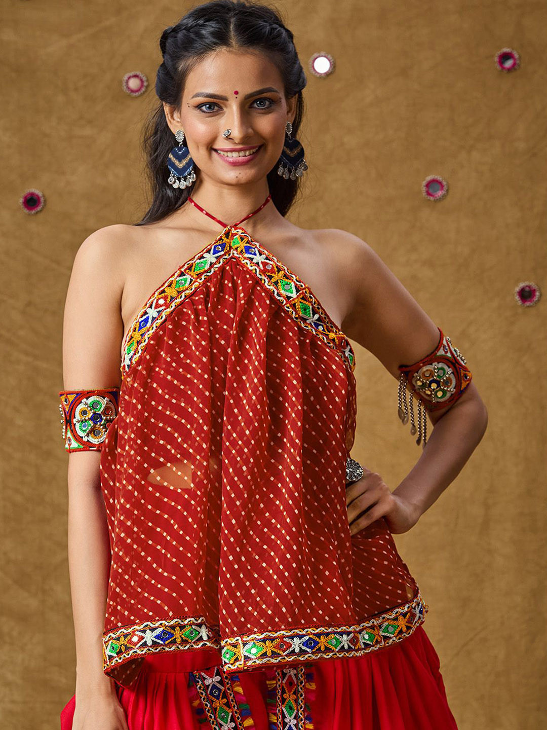 SALWAR STUDIO Women Embroidered Halter Neck Padded Top