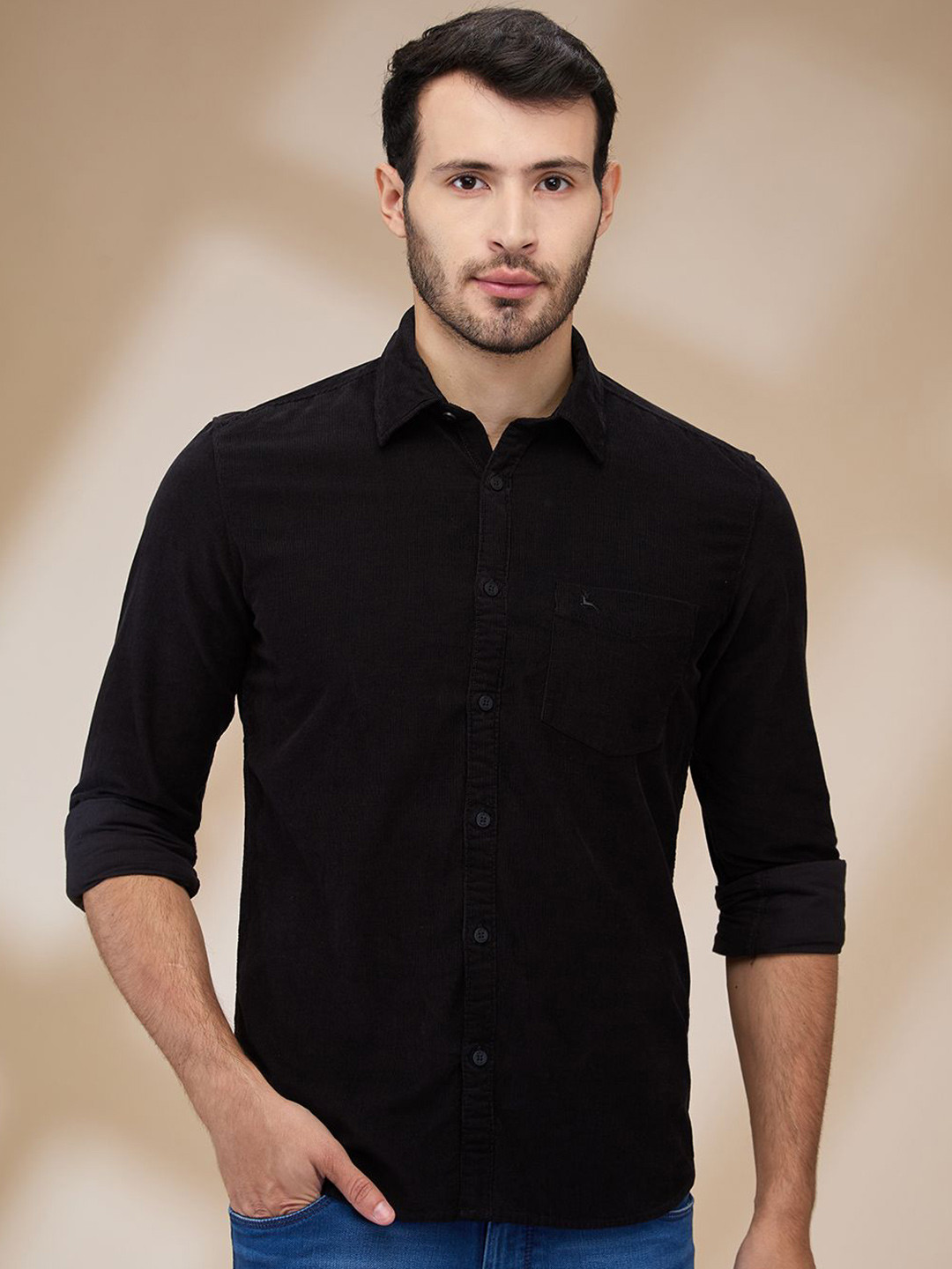 Parx Men Spread Collar Solid Cotton Slim Fit Casual Shirt