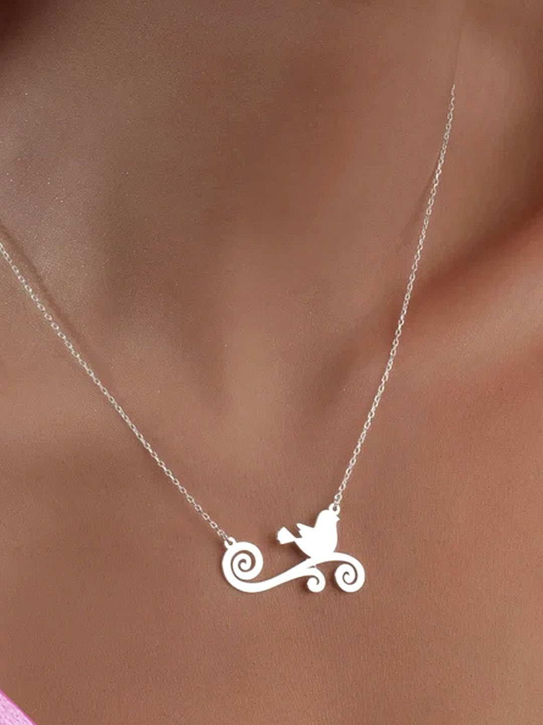 DressBerry 925 Sterling Silver-Plated Contemporary Line Art Pendant with Chain