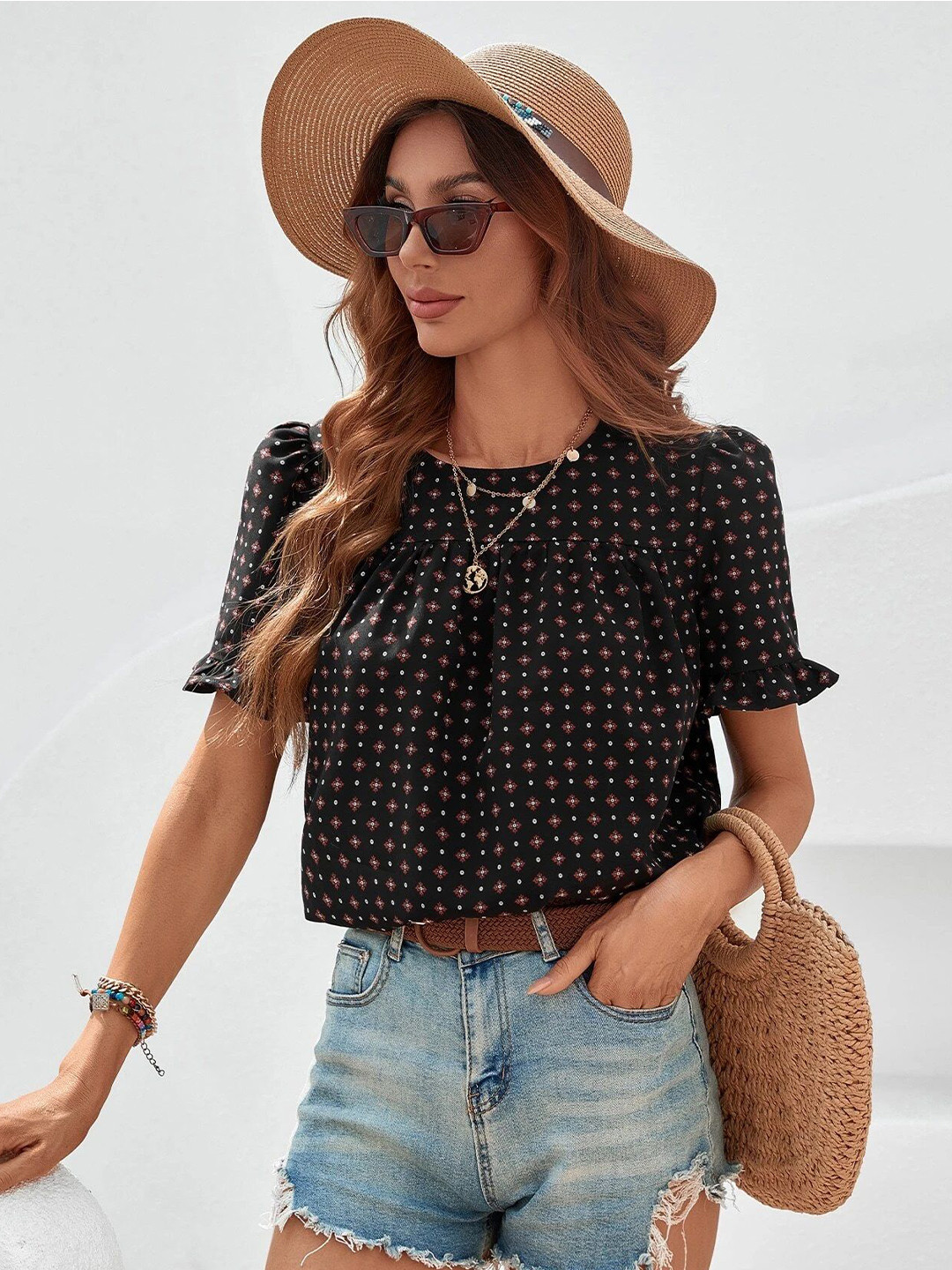 Stylecast X Slyck Floral Puff Sleeve Top