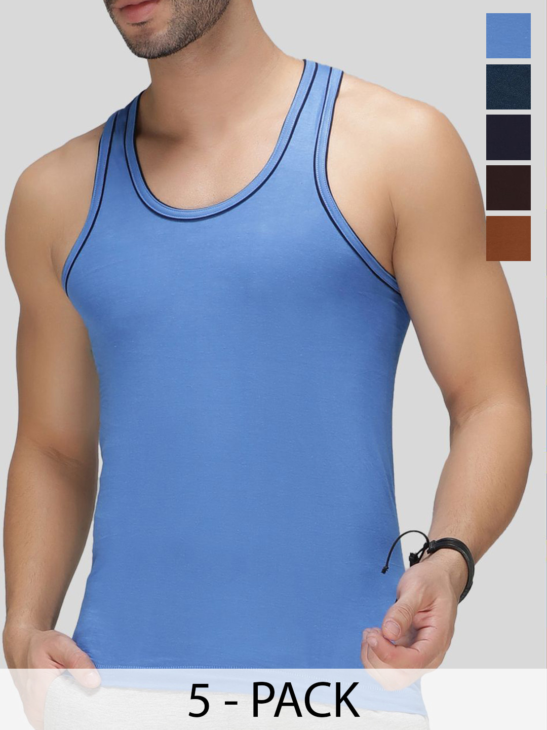 AMUL COMFY Men's Pack Of 5 Pure Cotton Sleeveless Innerwear Vests