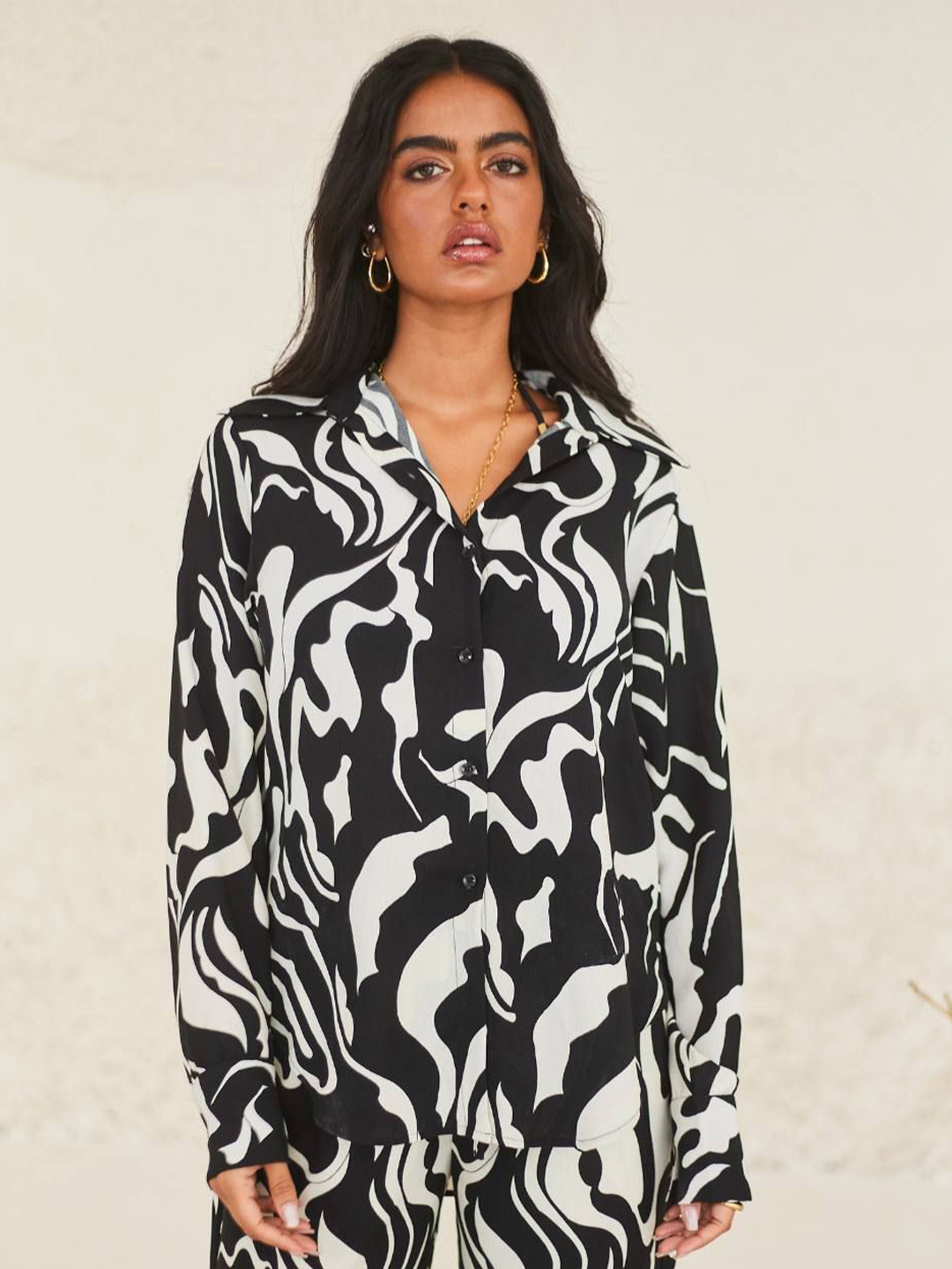 Urban Suburban Women Abstract Printed Shirt Collar Top