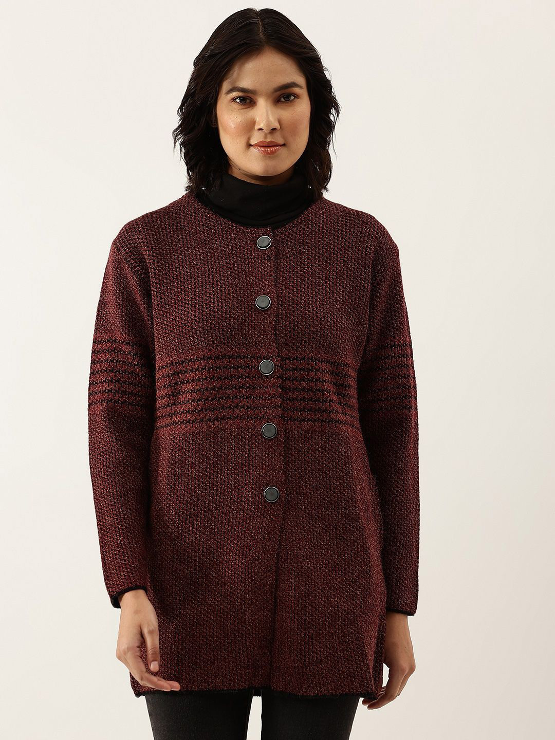 Chemistry Women Ribbed Woollen Longline Cardigan Sweaters