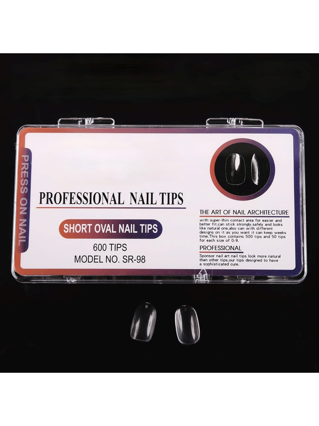 RANORE 600 Pcs Acrylic Short Oval Press-On Nail Extension Tips -Transparent