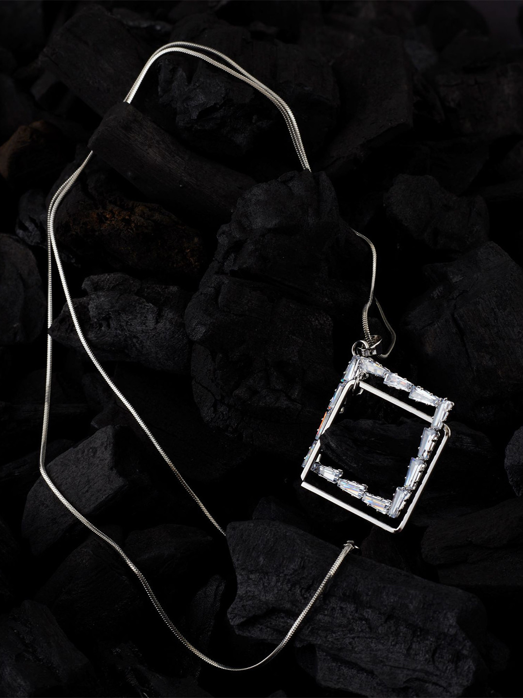 GRLIE Stones Studded Square Square Shaped Pendant With Chain