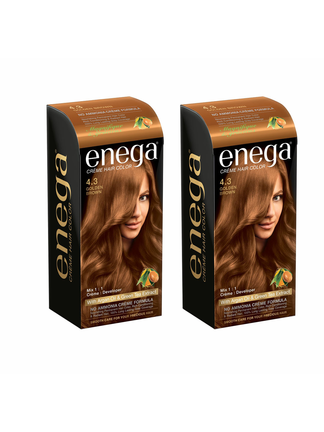 Enega Set Of 2 Creme Hair Color With Argan Oil 150 ml Each - Golden Brown 4.3