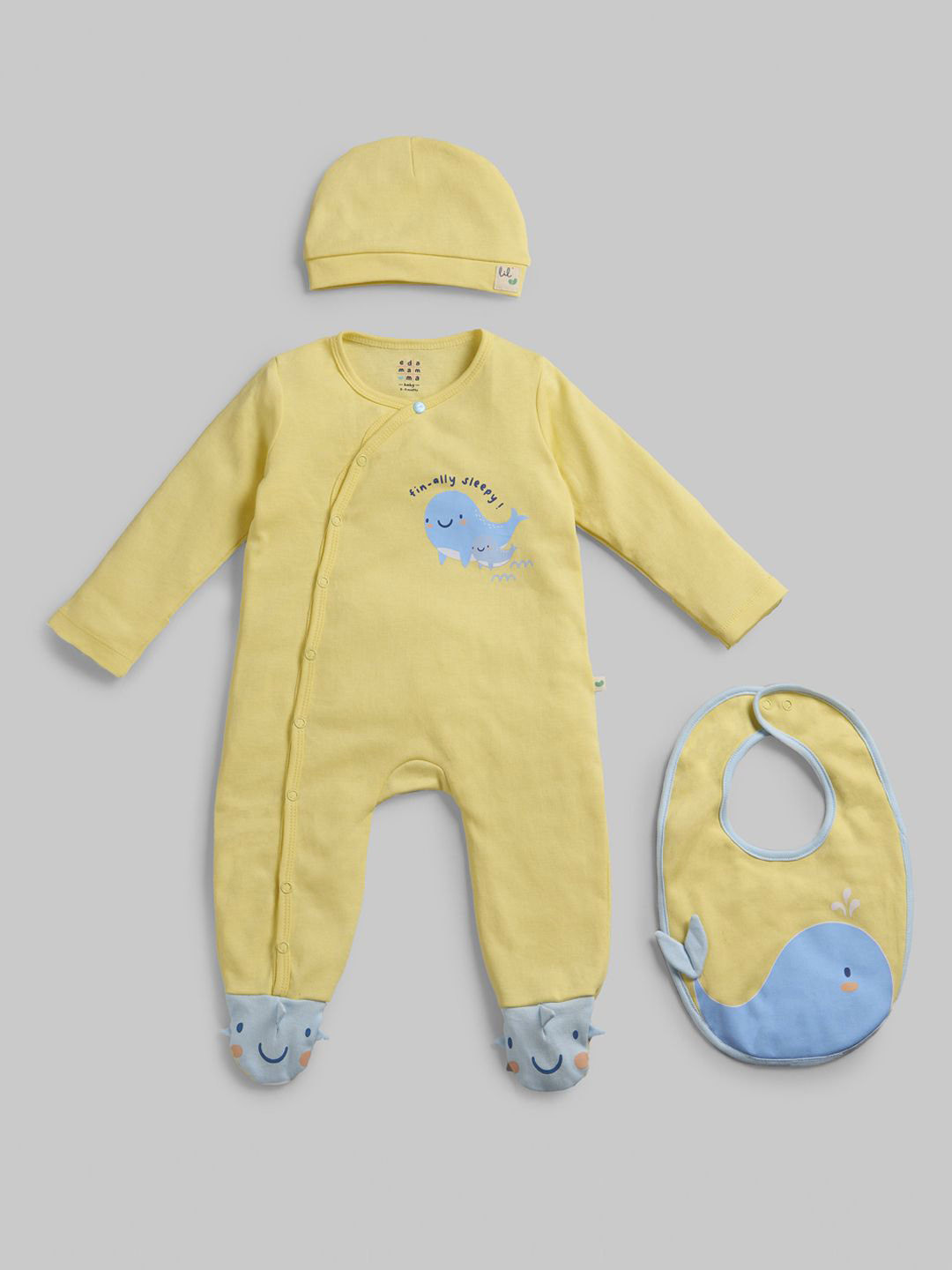 Ed-a-Mamma Baby Set of 3 Boys Cotton Printed Sleepsuit