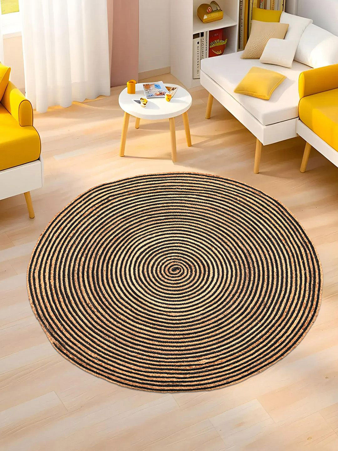 Kuber Industries Brown &  Beige Geometric Circular Carpet