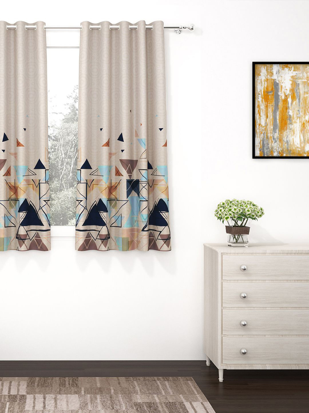 Story@home Cream & Brown Room Darkening Window Curtain