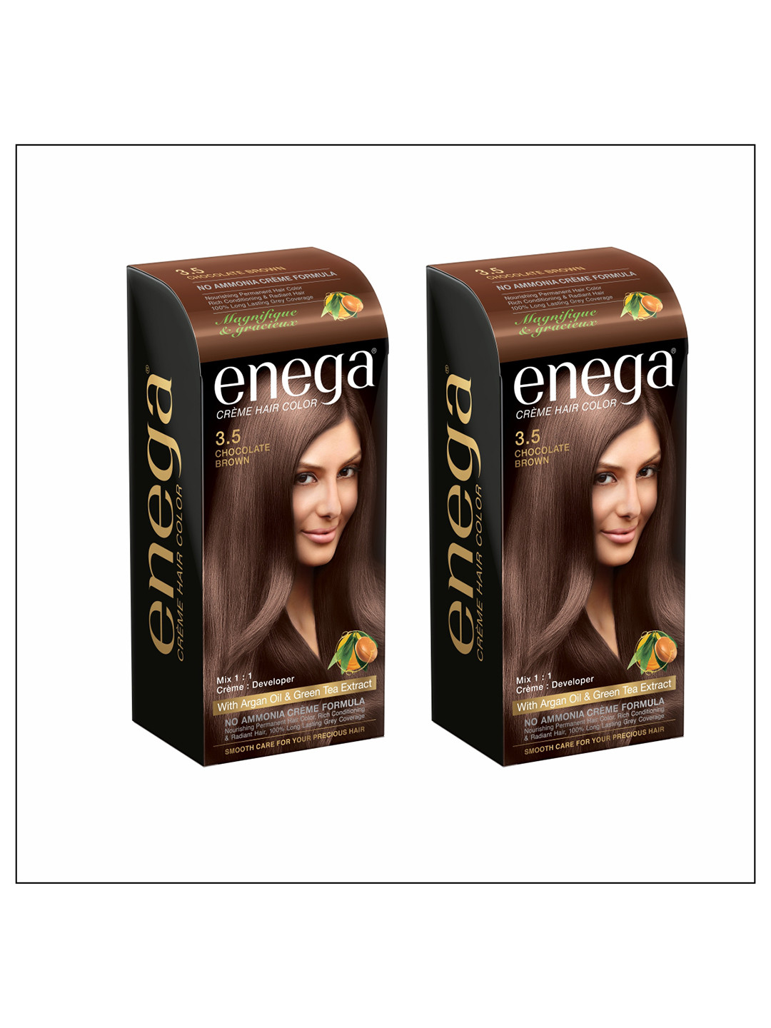 Enega Set Of 2 Creme Hair Color With Argan Oil 150 ml Each - Chocolate Brown 3.5