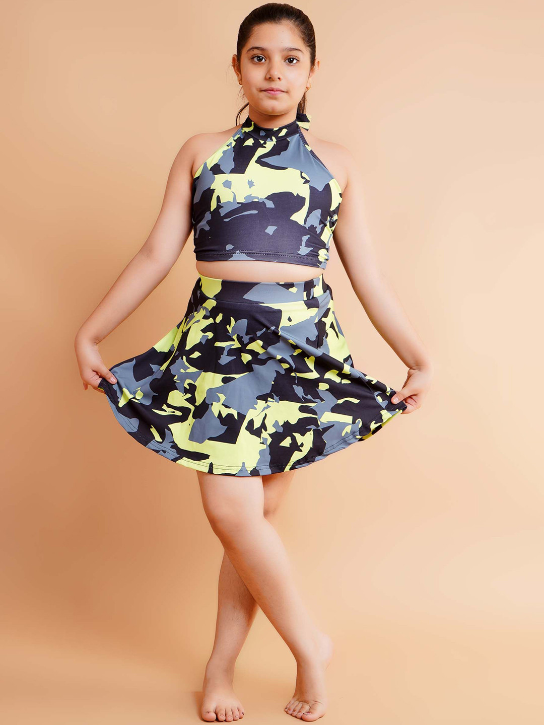 Keepfit Girls Printed Top & Skirts Swim Set