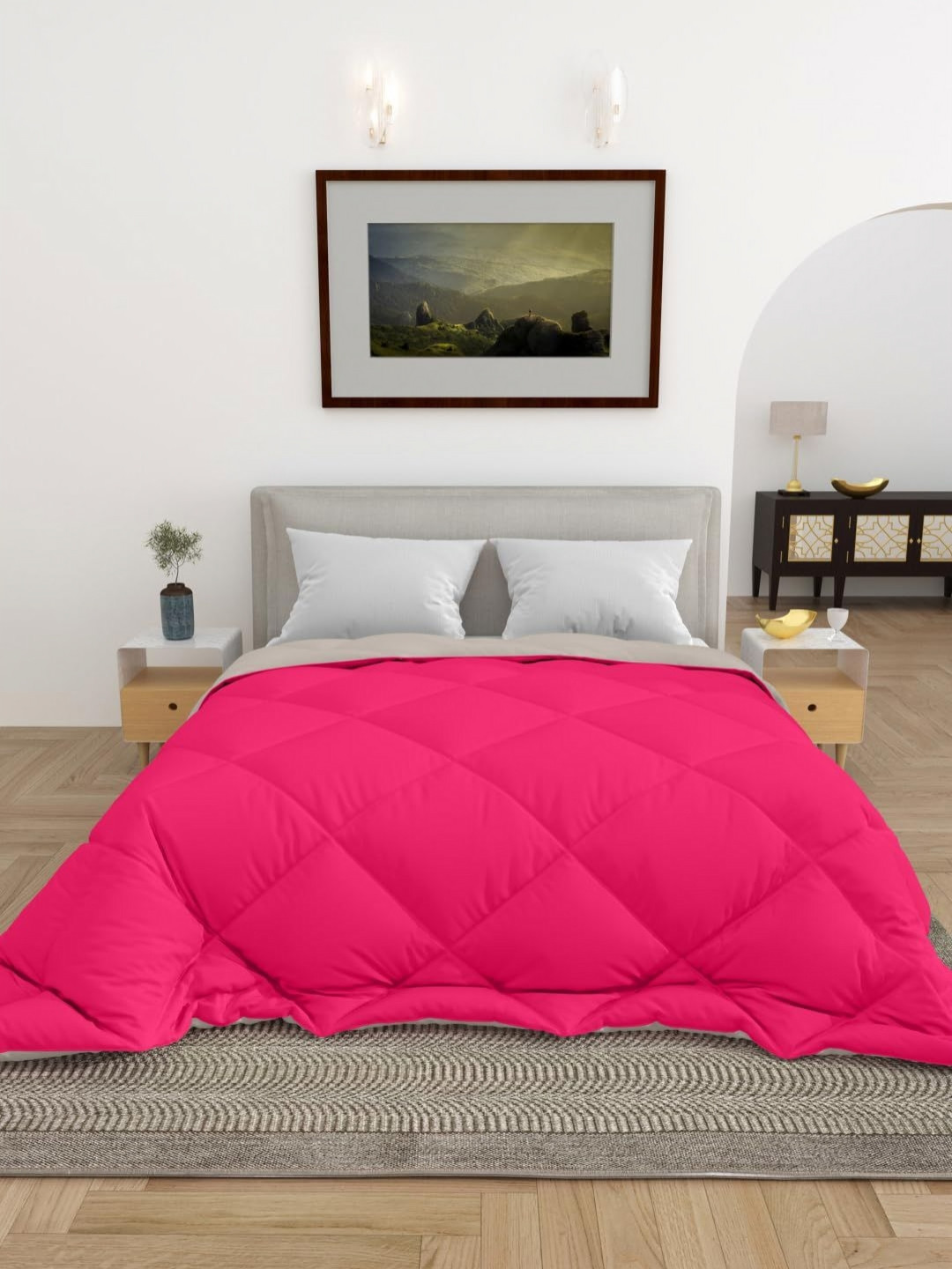 CHICERY Pink & Off White Heavy Winter Single Bed Comforter
