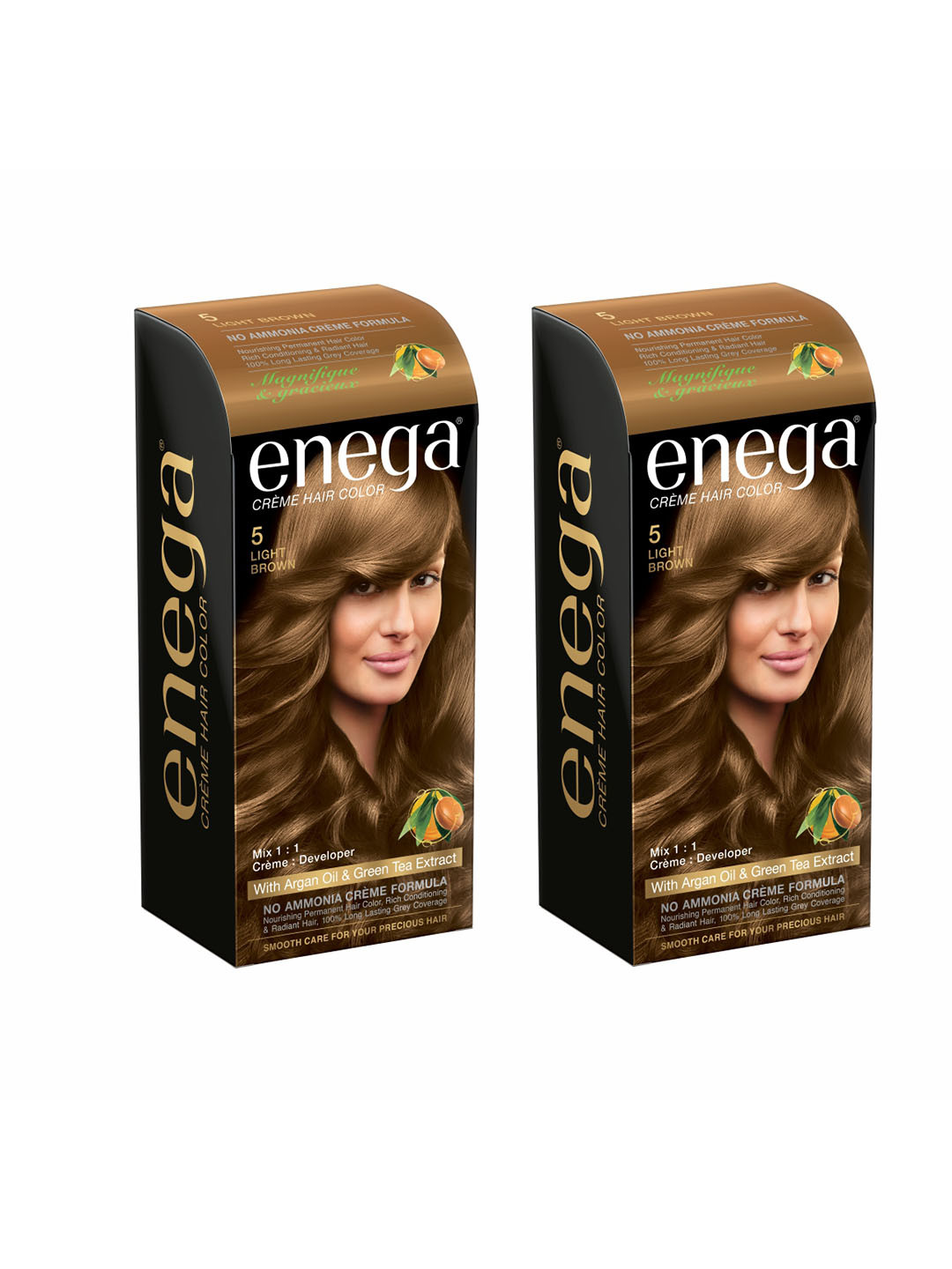Enega Set Of 2 No Ammonia Creme Hair Color With Argan Oil -150ml Each-Light Brown