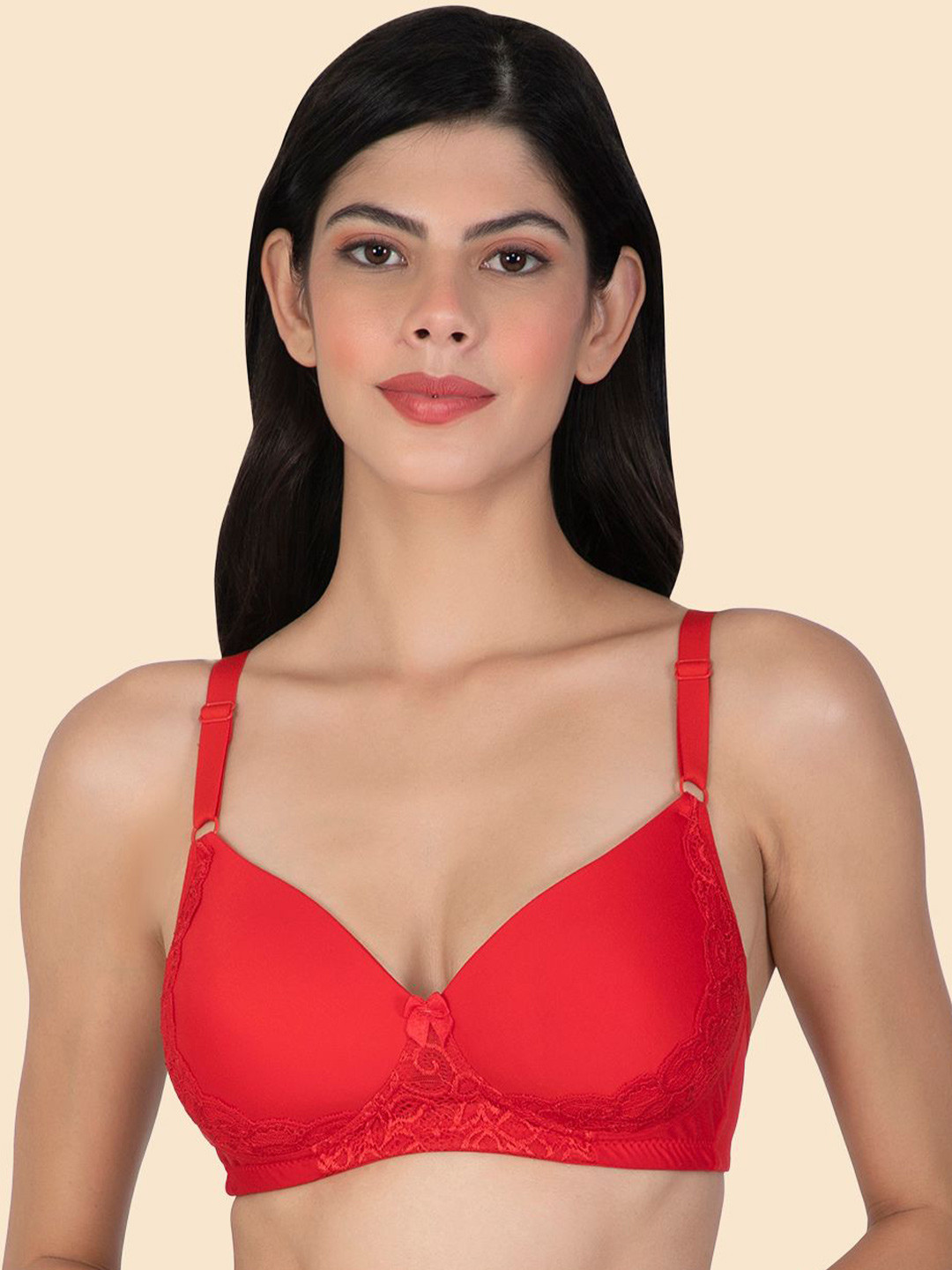 Joomie Women's Lightly Padded Bridal Lace Bra Floral Nylon Lace, Full Coverage, Pack of 1