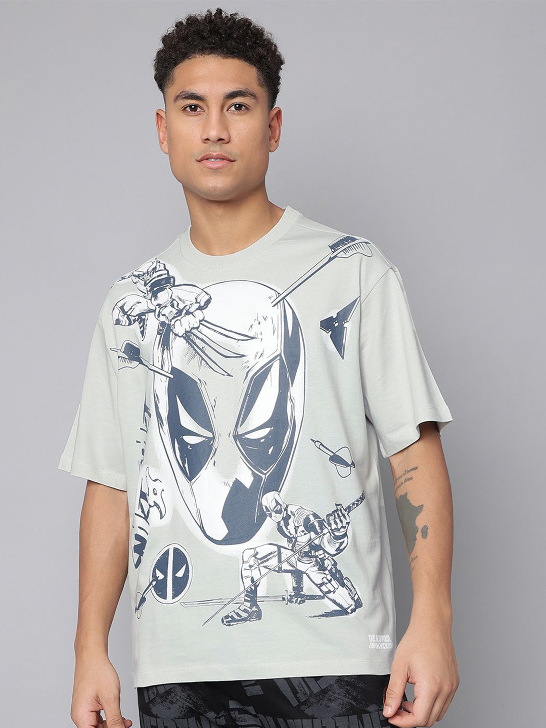 Free Authority Men Deadpool & Wolverine Printed Pure Cotton Oversized Tshirt
