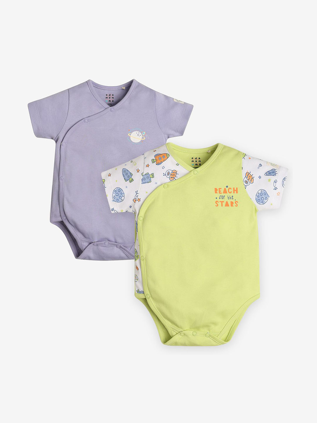 Ed-a-Mamma Baby Infants Pack Of 2 Printed Cotton Bodysuits