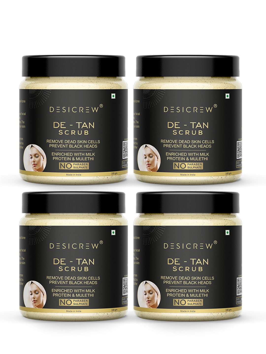 Desi Crew Set Of 4 De-Tan Scrub With Milk Protein & Mulethi  -100 g Each
