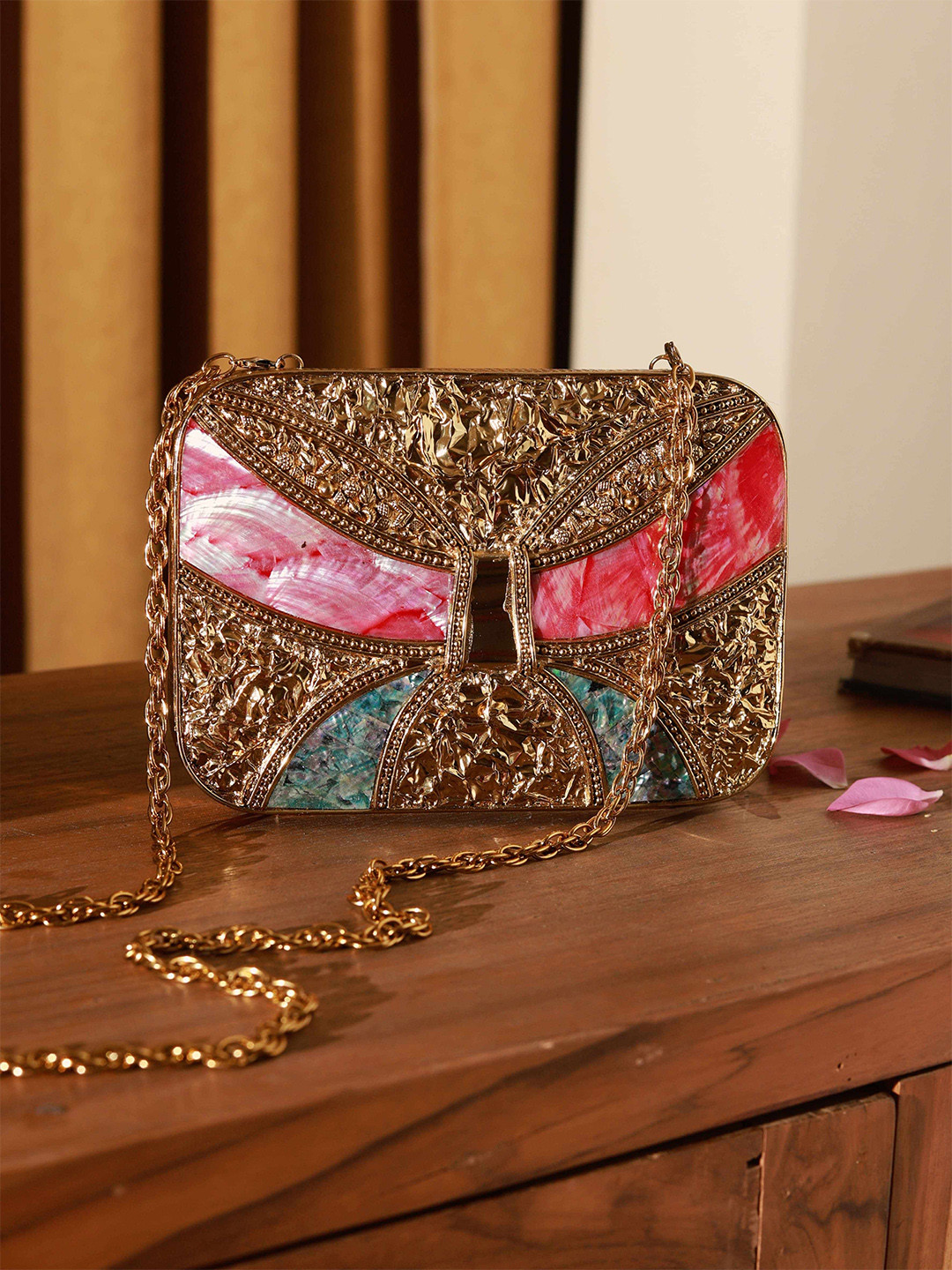 THE TAN CLAN Naina Embellished Mother of Pearl Box Clutch