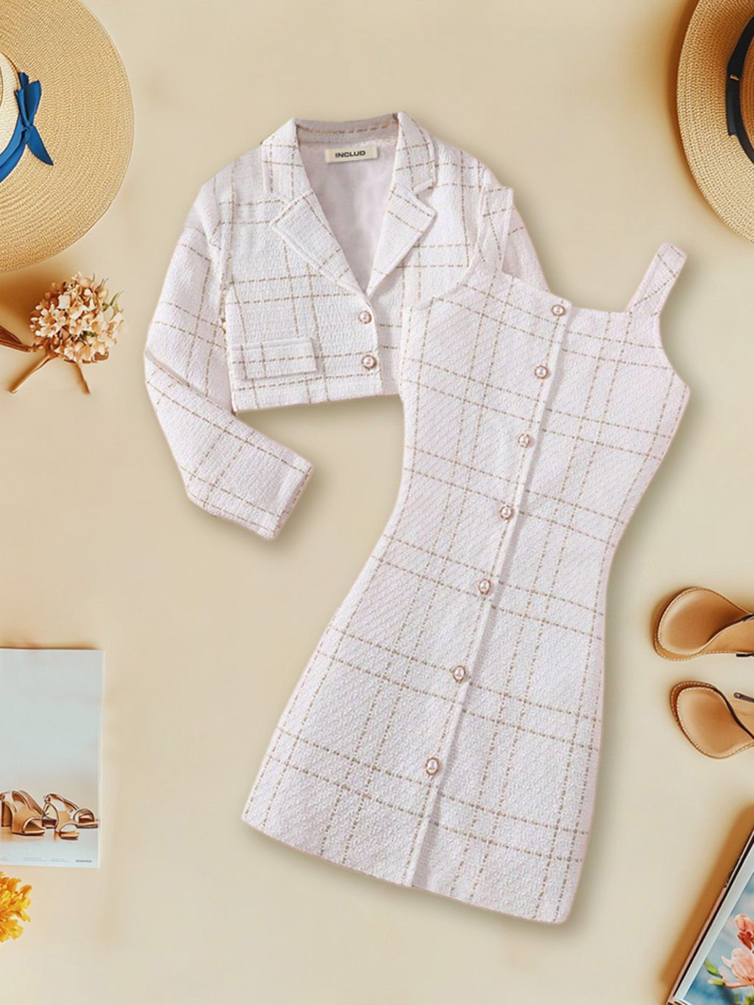 INCLUD Girl Checked Bodycon Midi Dress