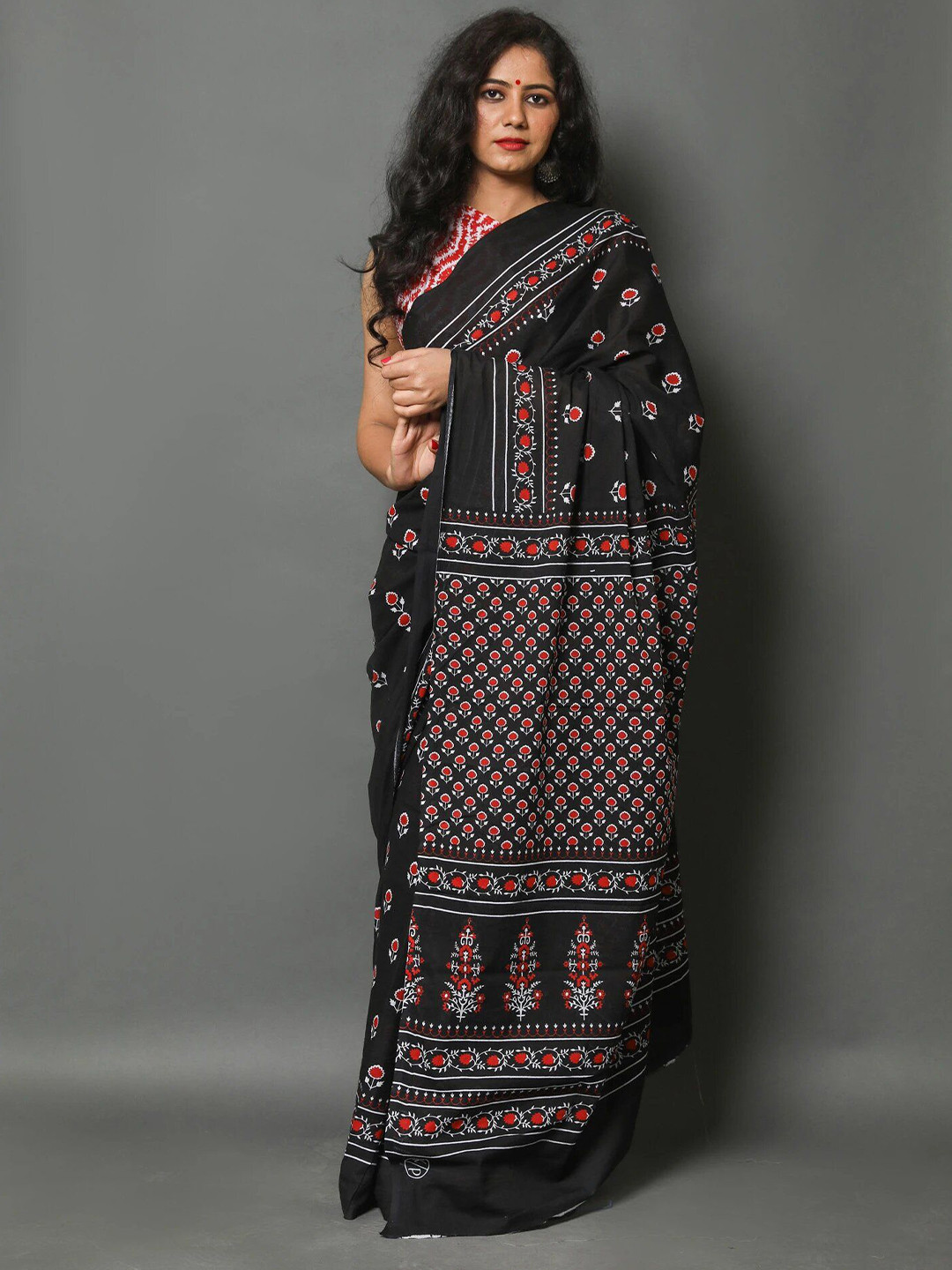 Pinkcity Trade World Ethnic Motif Pure Cotton Block Print Saree