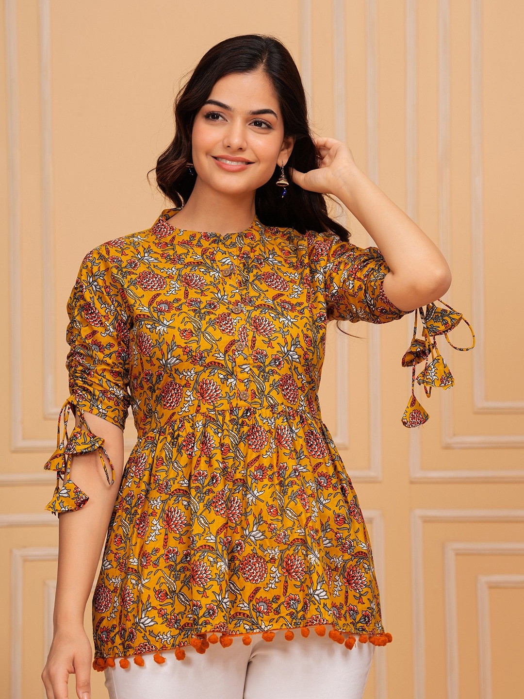 Royal Marque Women Cotton Ethnic Motifs Printed Empire Top