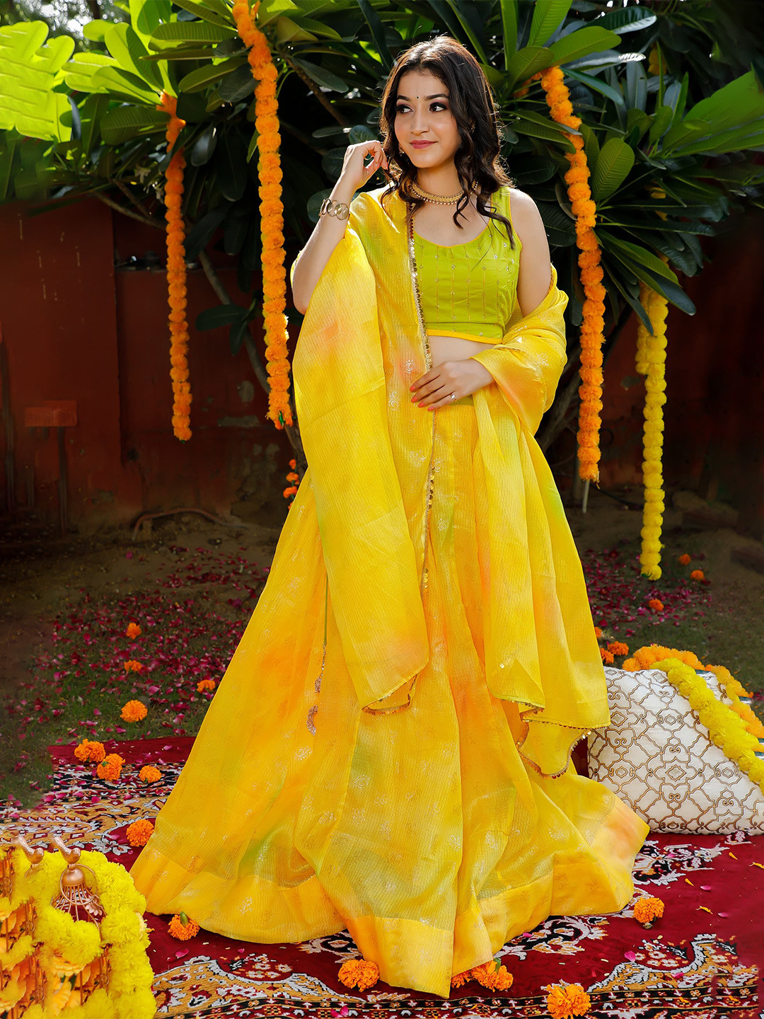 Jaipur Folk Embroidered Beads and Stones Ready to Wear Lehenga & Blouse With Dupatta