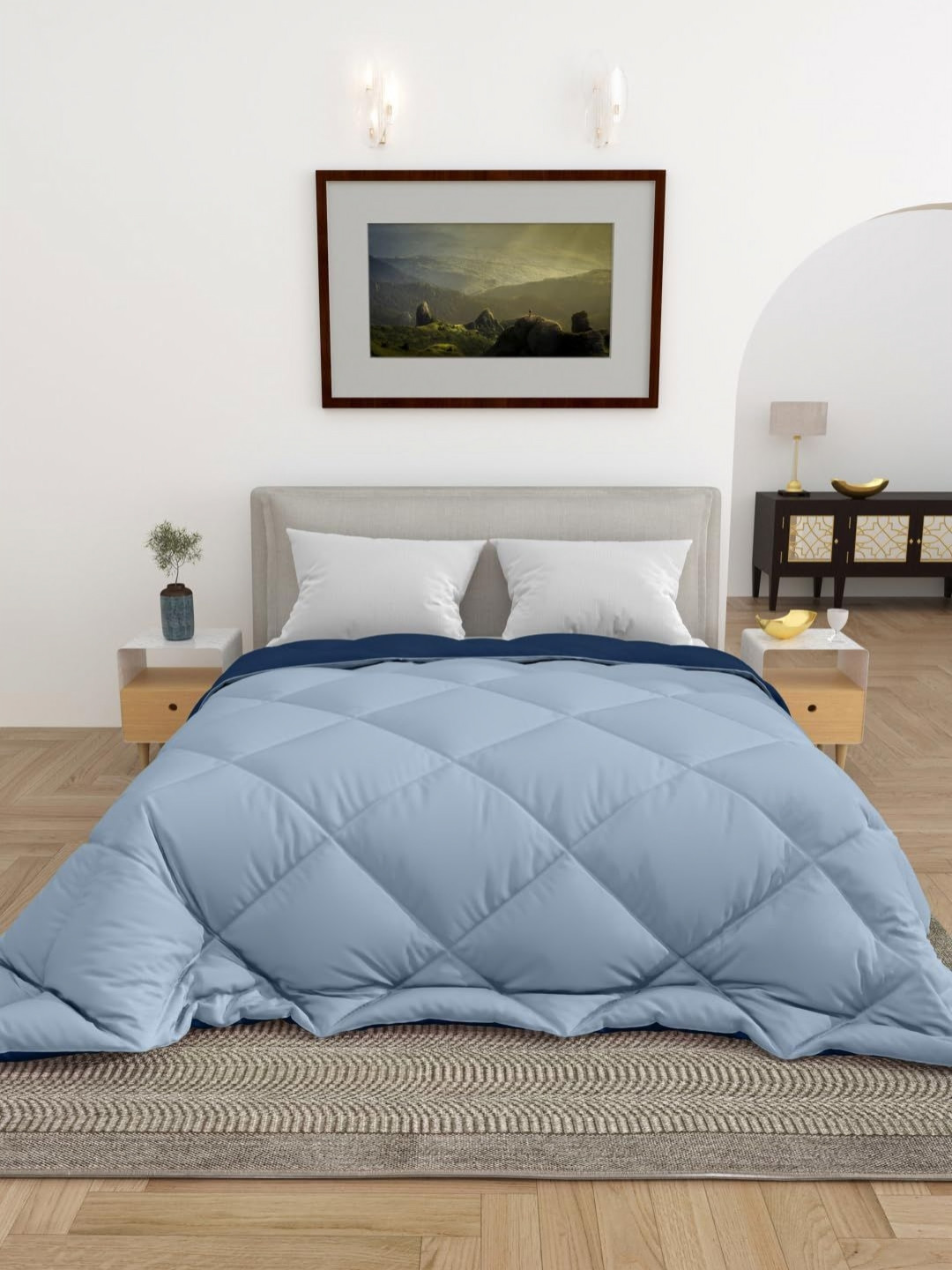CHICERY Blue  & Navy Blue Heavy Winter 300 GSM Single Bed Reversible Comforter