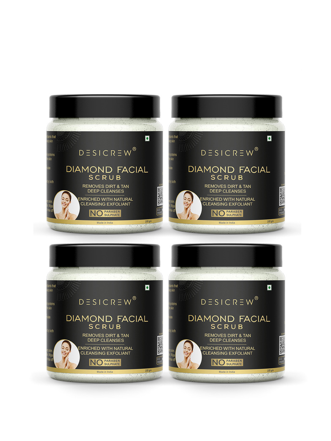 Desi Crew Set Of 4 Diamond Facial Scrub For Glowing Skin- 100g Each