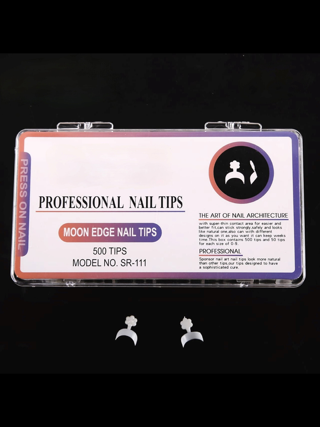 RANORE 500 Pcs Acrylic Press-On Moon Edge Nail Extension Tips - 300 g - White