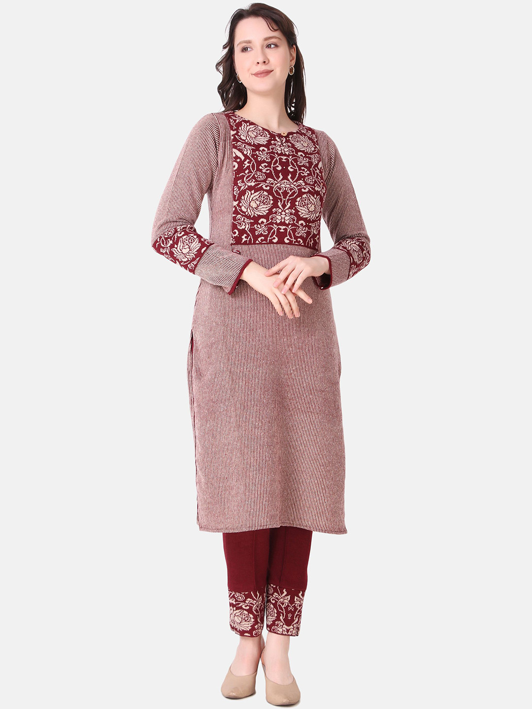 GFO Floral Printed Tie-Up Neck Straight Kurta with Trousers