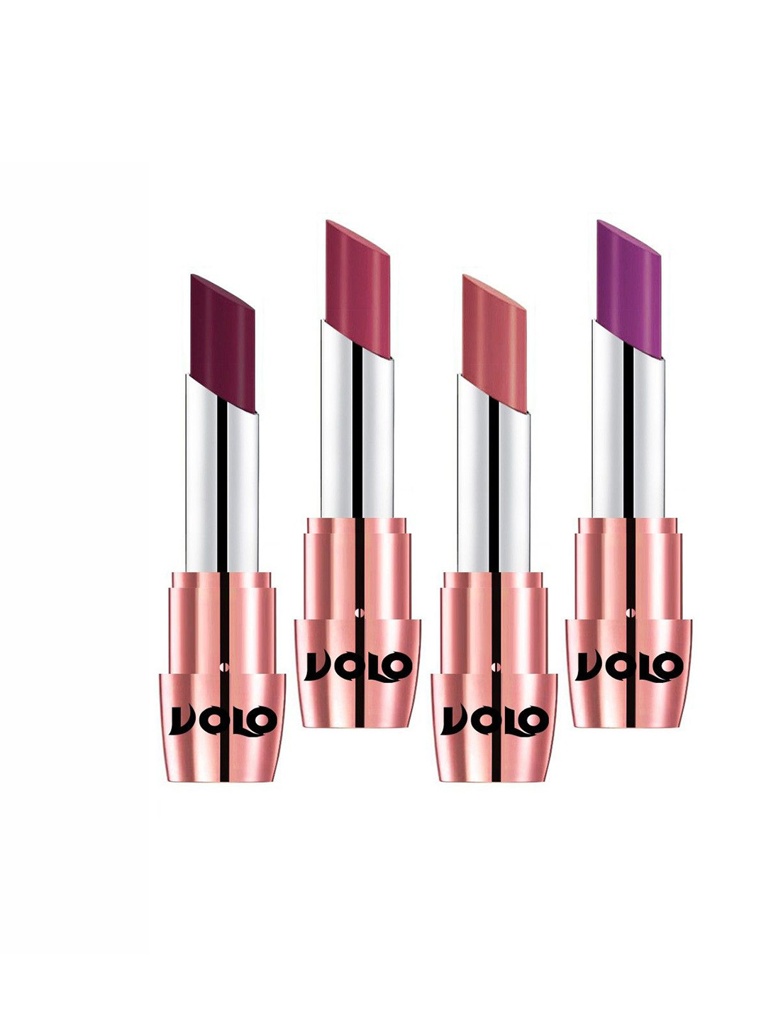 VOLO Set Of 4 Creme Matte Lipsticks - 3.5 g Each - Purple-Light Peach-Wine-Rose Pink