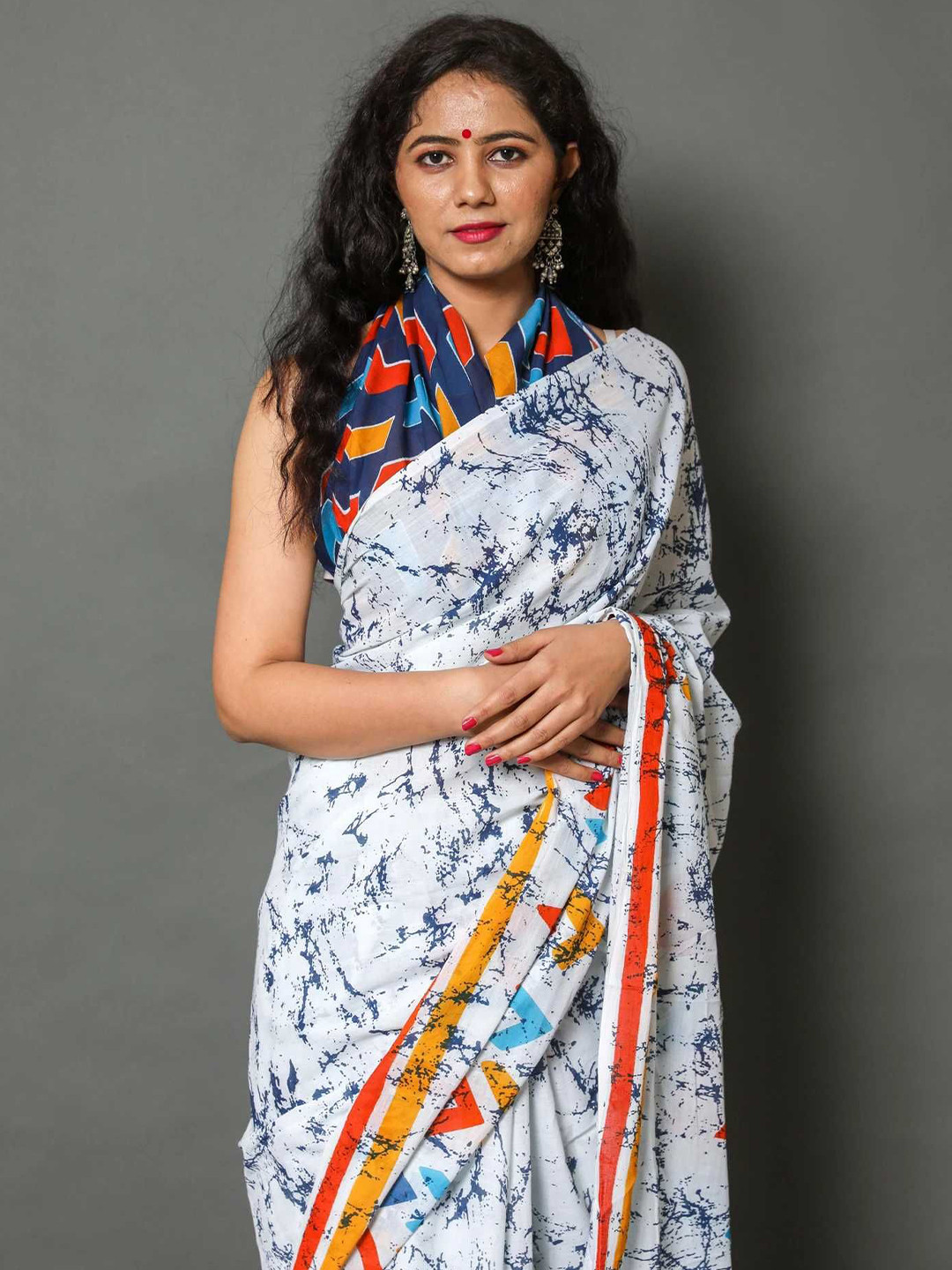 Pinkcity Trade World Tie and Dye Dyed Pure Cotton Block Print Saree