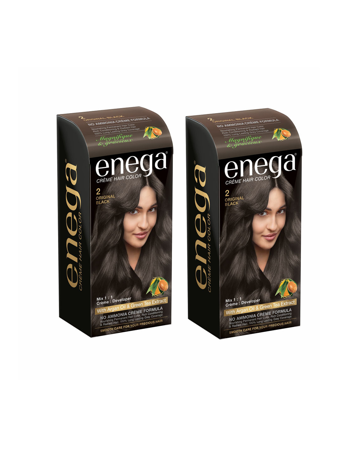 Enega Set Of 2 No Ammonia Creme Hair Color With Argan Oil- 150ml Each- Black