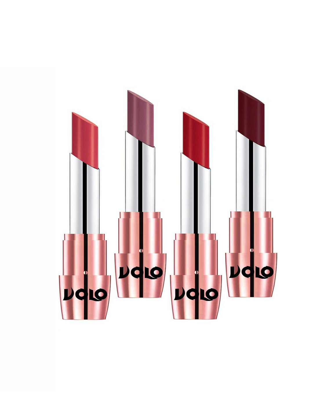 VOLO Set Of 4 Creme Matte Lipsticks - 3.5 g Each - Tomato Red-Plum-Peach-Maroon