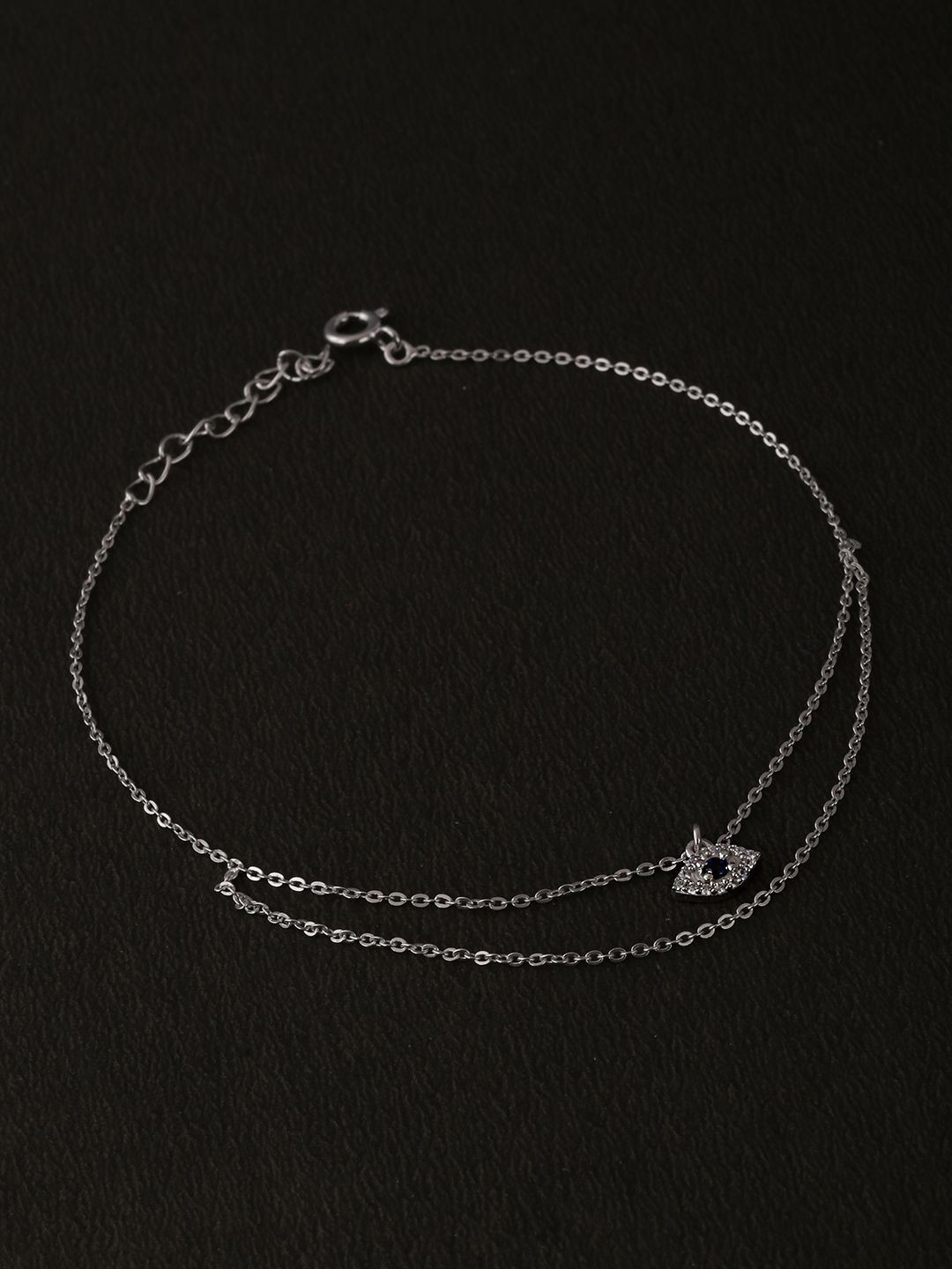 Whitehathi Silver Plated 92.5 Sterling Silver Evil Eye Artificial Stones Studded Anklet