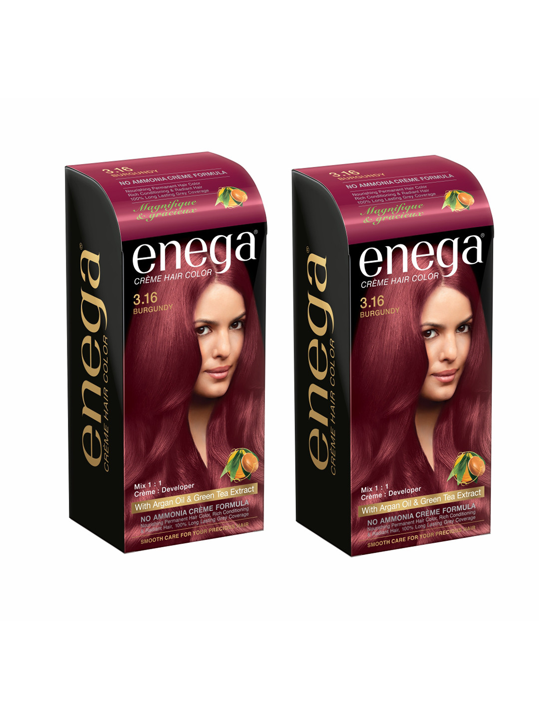 Enega Set Of 2 No Ammonia Creme Hair Color With Argan Oil -150ml Each-Burgundy