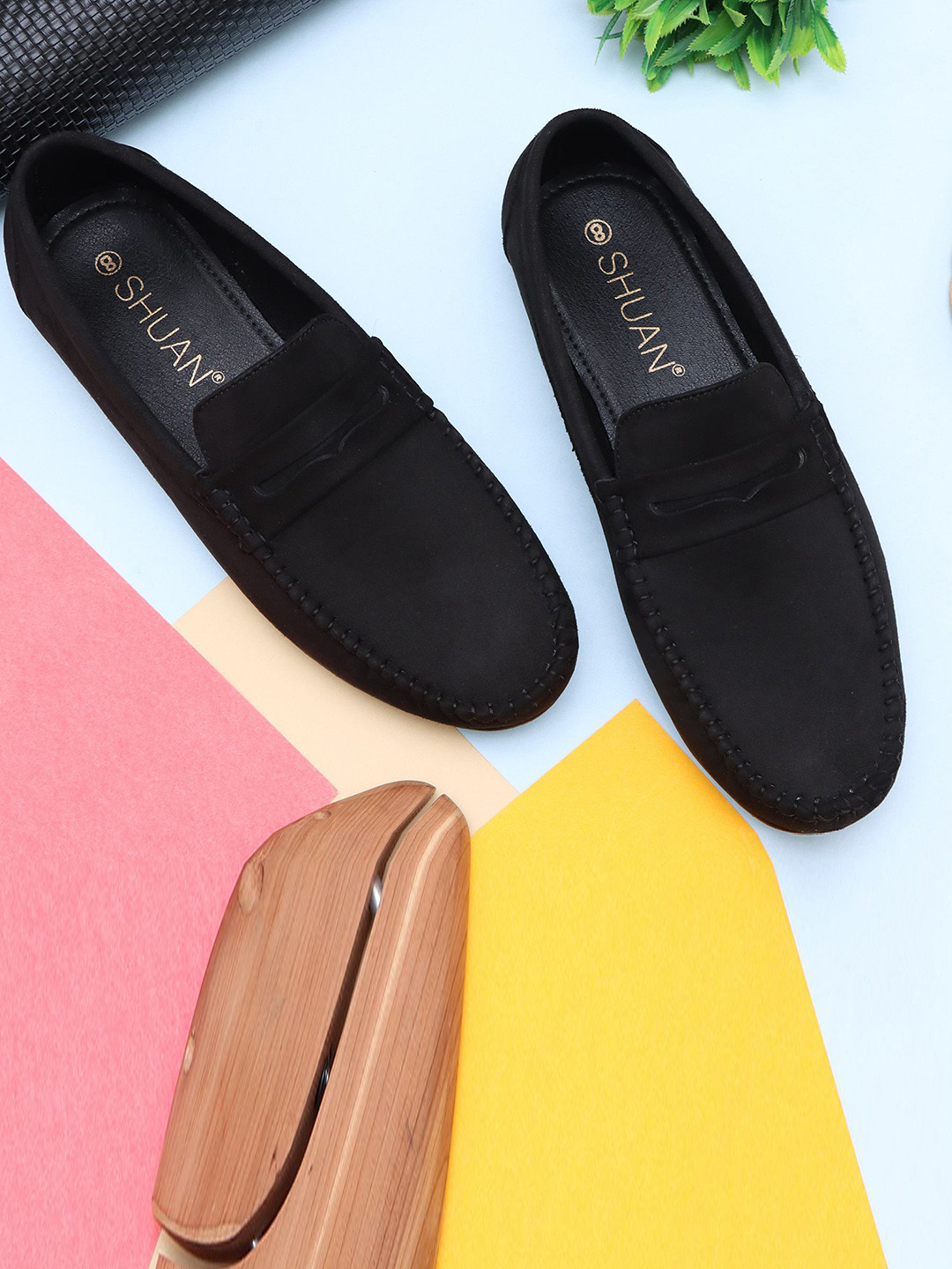 SHUAN Men Suede Slip-On Solid Smart Casual Loafers
