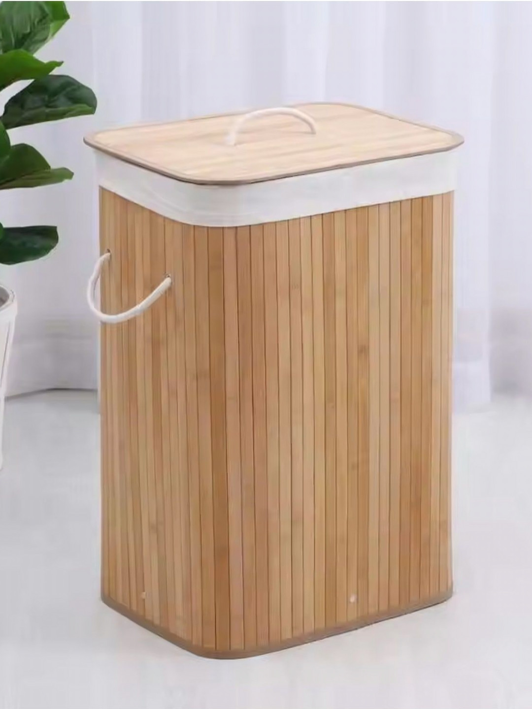 The Better Home Brown Striped Bamboo Laundry Bag /Basket With Lid