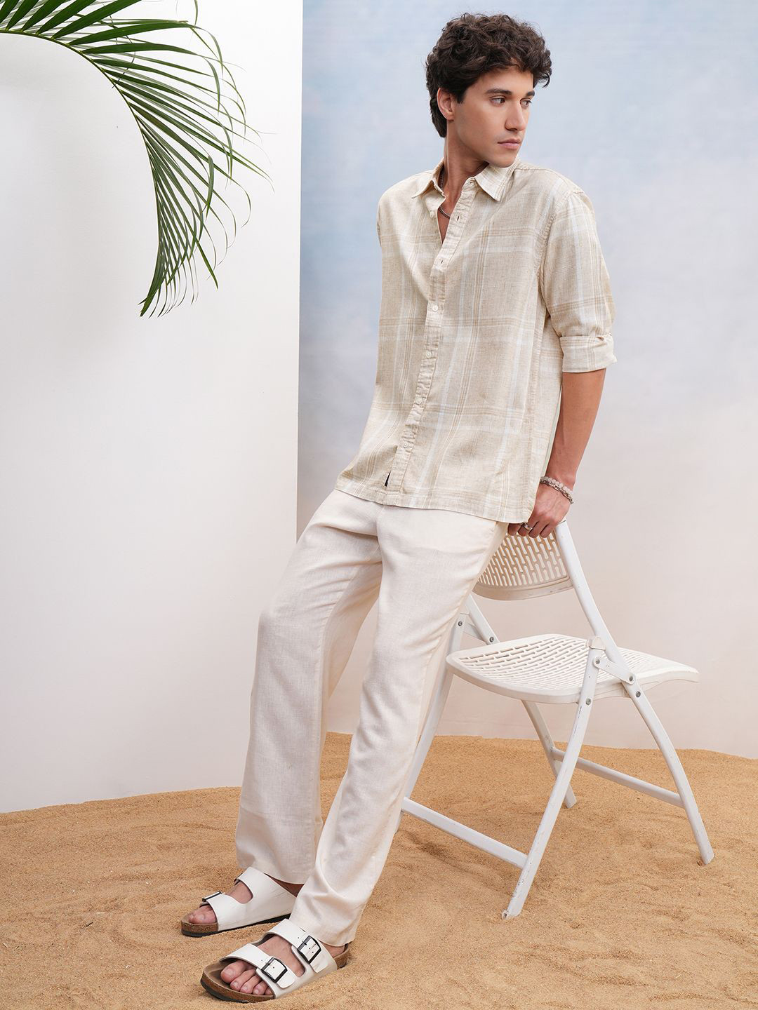 Highlander Men Natrual Yarn Checked Casual Oversized Shirt