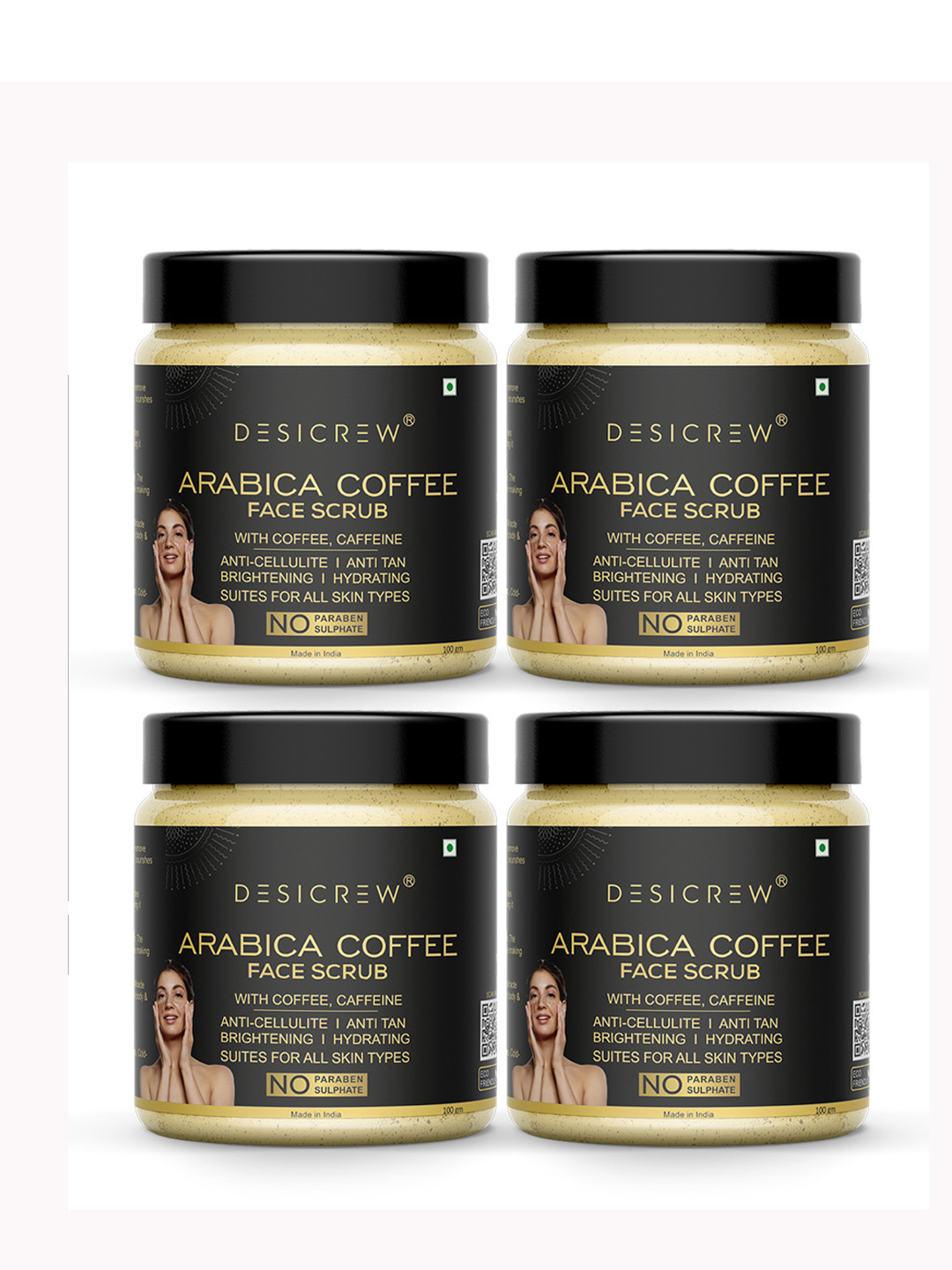 Desi Crew Set Of 4 Arabica Coffee Scrub With Caffeine -100g Each