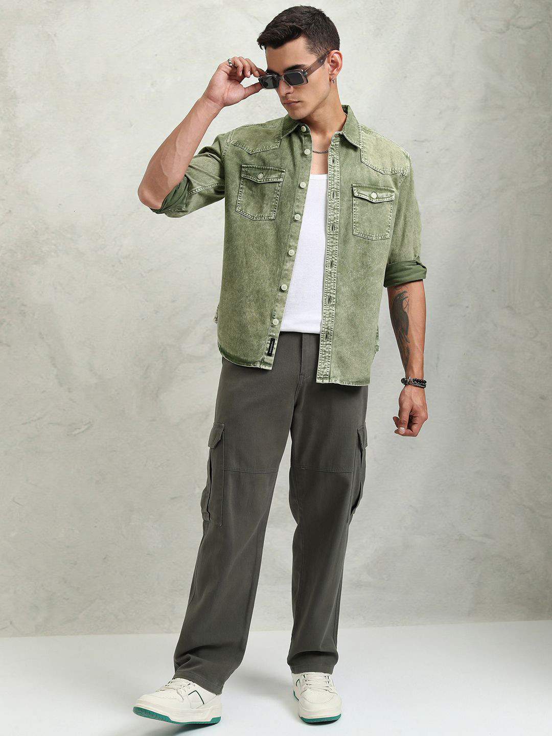 Highlander Men Dusty Olive Oversized Denim Shirt