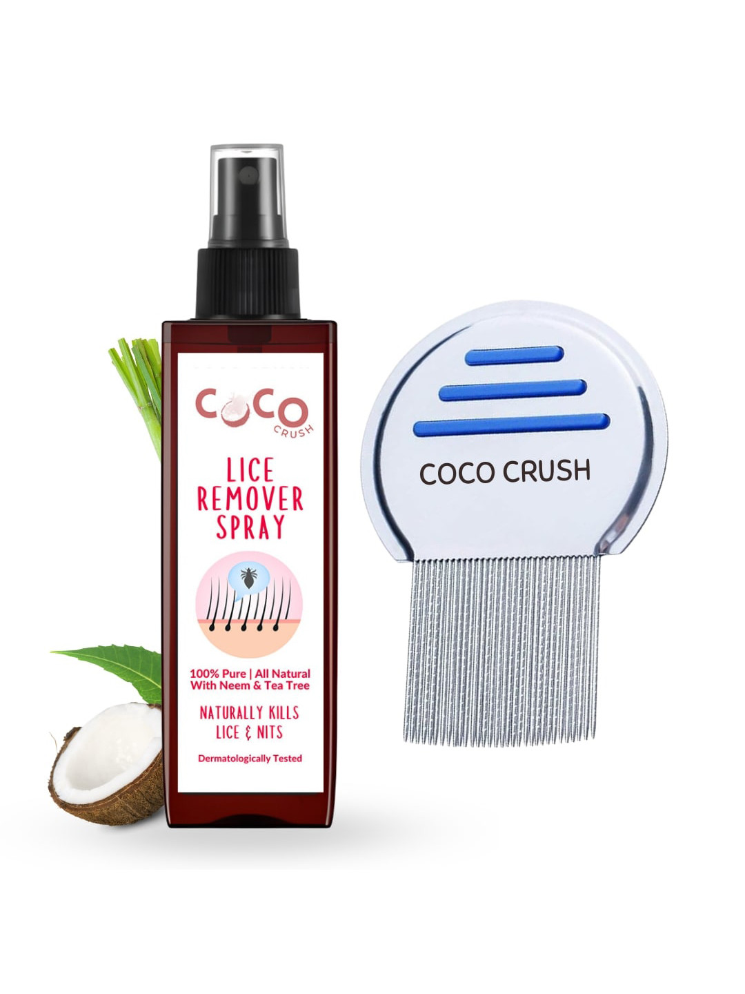 Coco Crush Ayurvedic Anti Lice Hair Spray & Lice Treatment Comb- 100ml