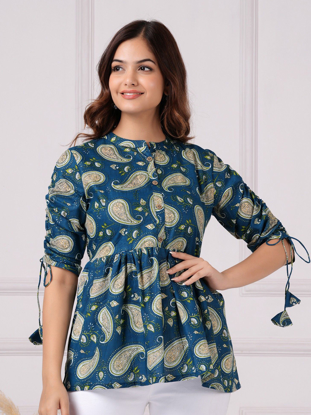 Royal Marque Women Cotton Ethnic Motifs Printed Empire Top