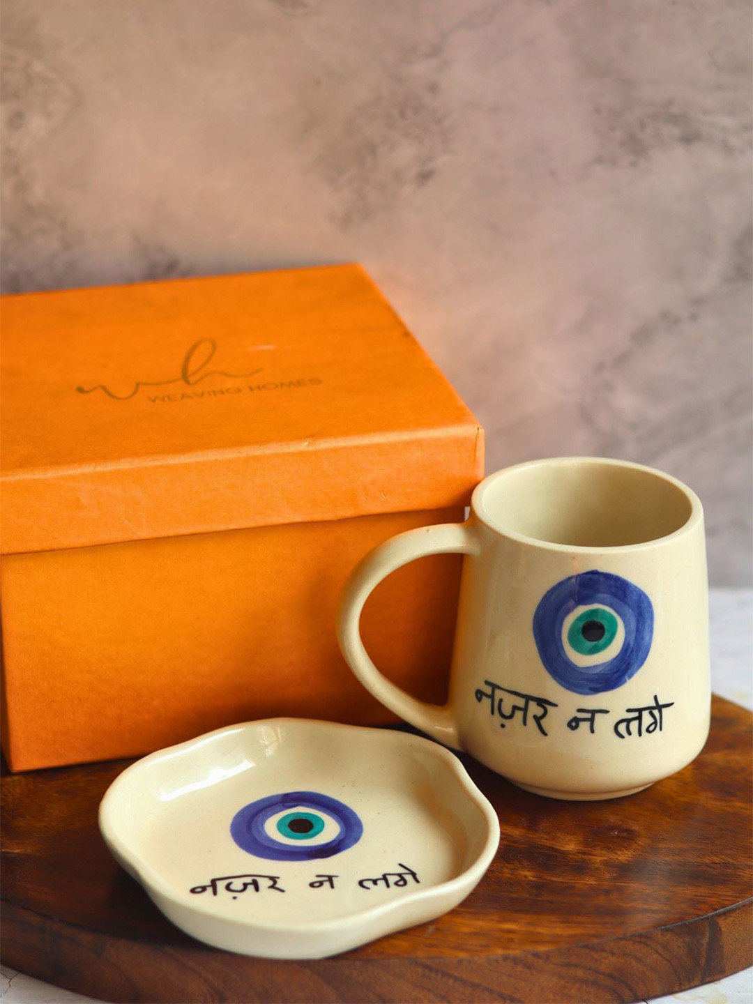 WEAVING HOMES White Typography Ceramic Handmade Mug with Dessert Plate-250ml