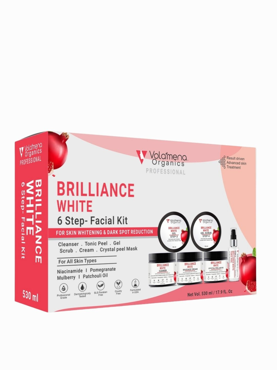 Volamena Brilliance White 6-Step Facial Kit For Whitening & Dark Spot Reduction-530ml