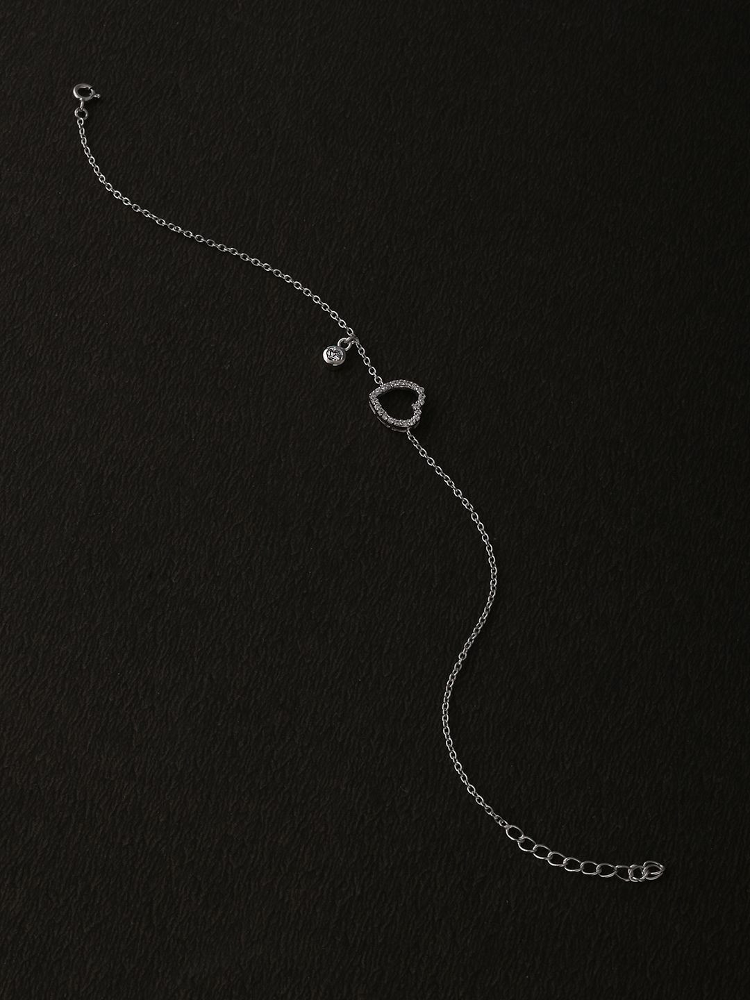 Whitehathi Silver Plated 92.5 Sterling Silver Diamond Heart Cascade Anklet