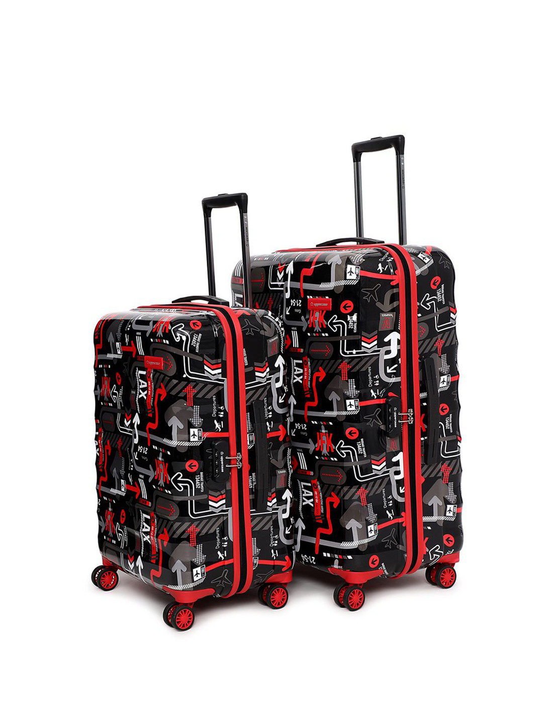 uppercase JFK Pack Of 2 Printed Hard-Sided 360-Degree Rotation Trolley Bags